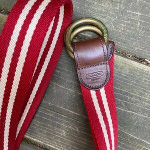 Vintage 90s Coach Fabric Belt Red Striped Leather Buckle